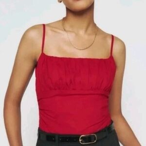 Reformarion Women Sz 8 Red Tiana Rouched Tank Top Organic Cotton Spaghetti Strap